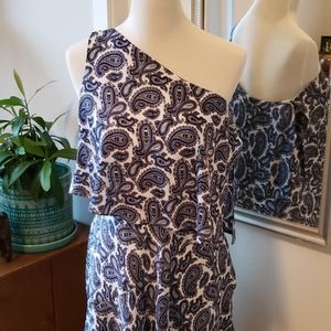 Banana Republic one shoulder paisley blue dress